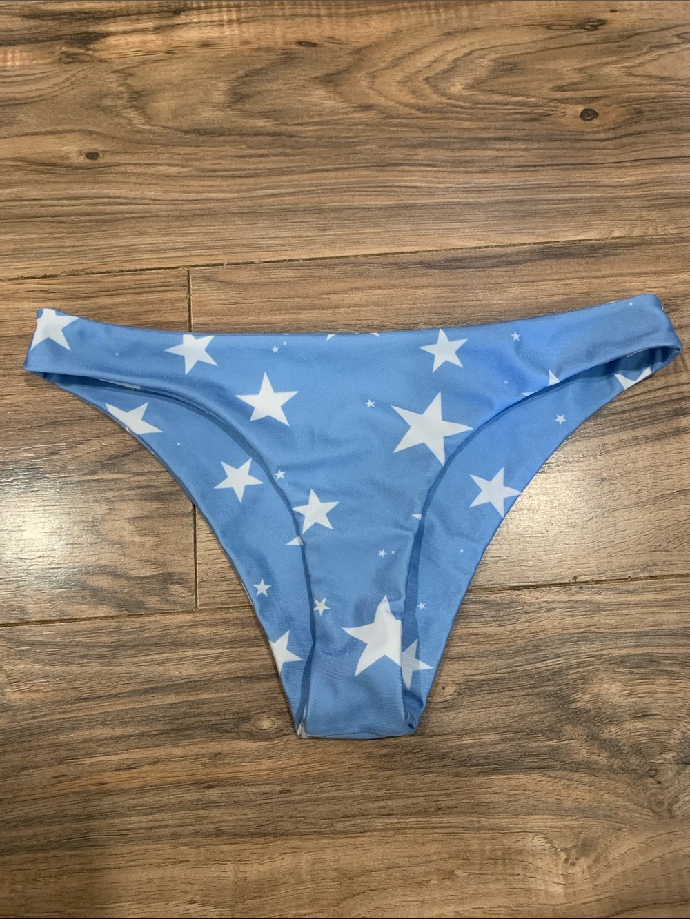 Women’s Baby Blue and White Star Print Cheeky High Cut Bikini Swimsuit Bottoms S